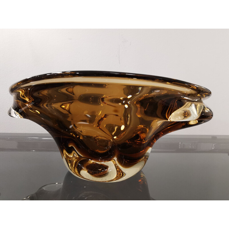 Vintage glass bowl by Jan Beranek for Srkdlovice Glass, 1960