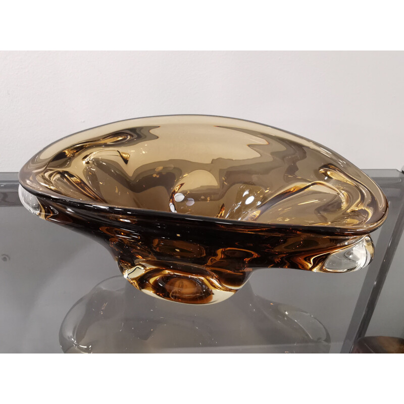 Vintage glass bowl by Jan Beranek for Srkdlovice Glass, 1960