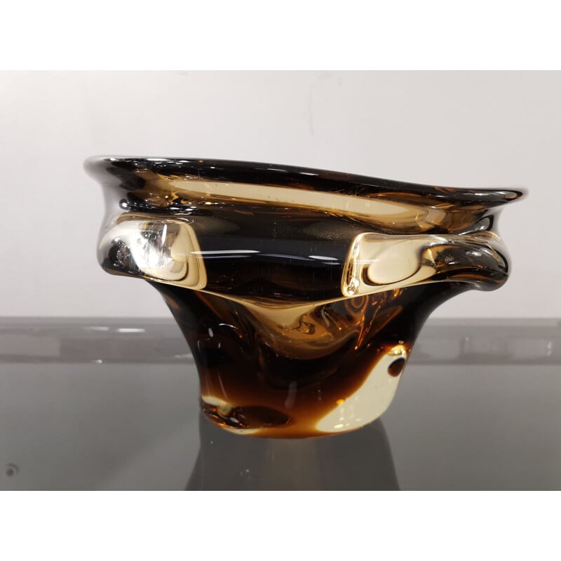 Vintage glass bowl by Jan Beranek for Srkdlovice Glass, 1960