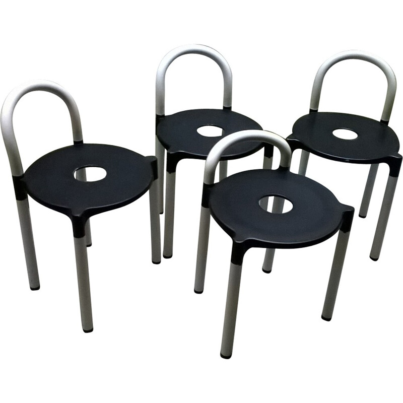 Set of 4 Kartell stools in lacquered metal and plastic, Anna CASTELLI FERRIERI - 1970s