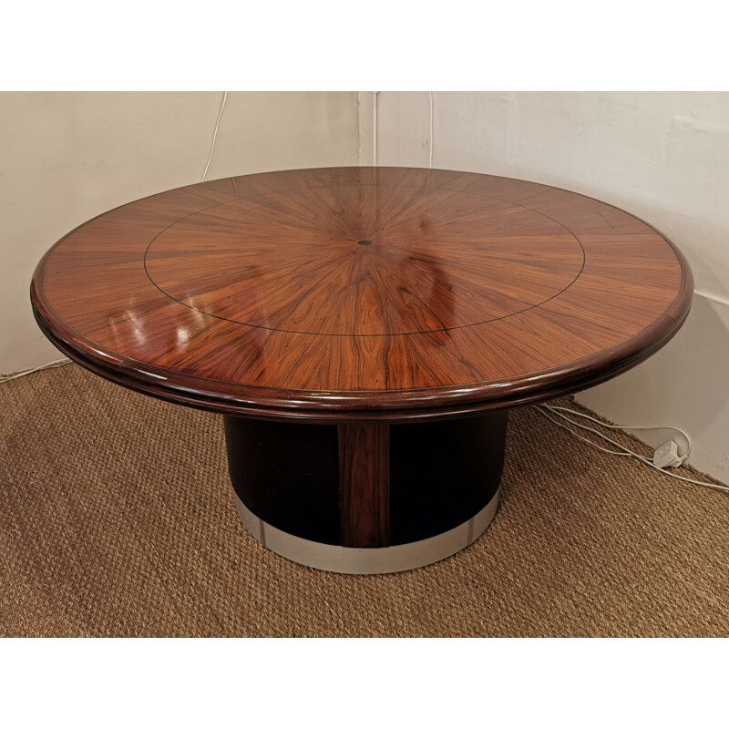 Table ronde vintage en palissandre et cuir