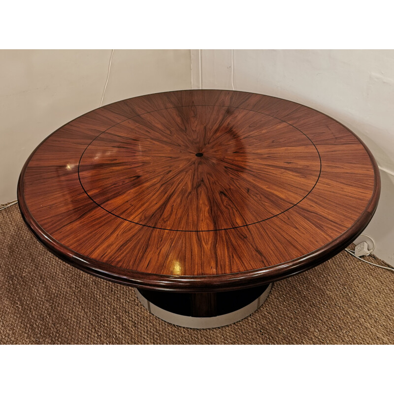Round vintage table in rosewood and leather
