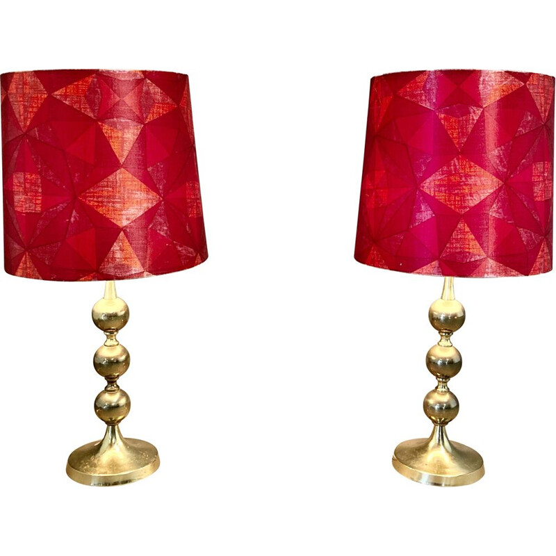 Pair of Scandinavian vintage metal and silk lamps, 1950