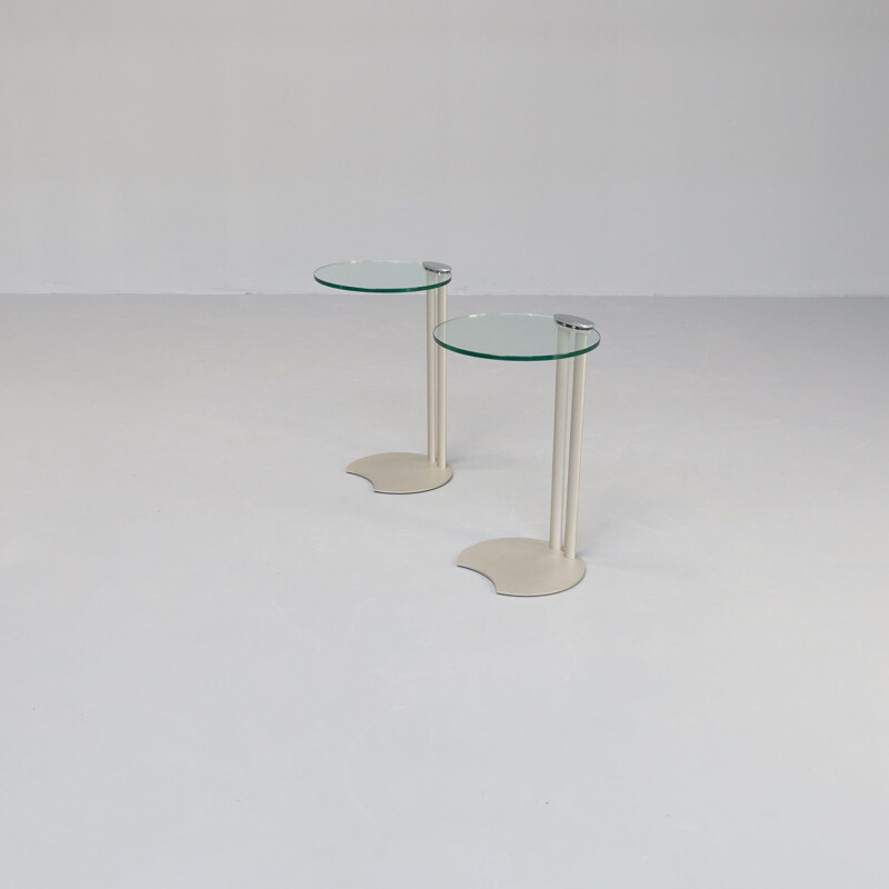 Pair of vintage metal and glass side tablse by Horst Brüning