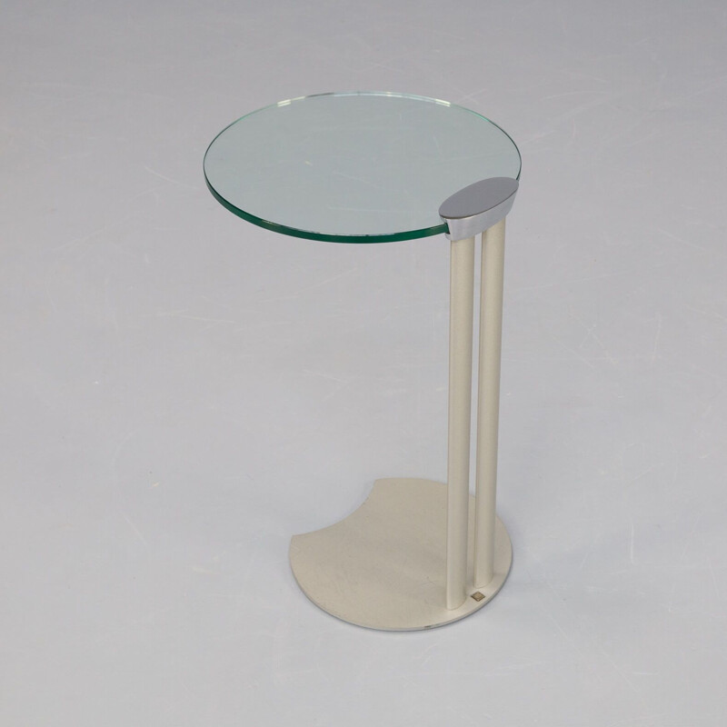 Pareja de mesas auxiliares vintage de metal y cristal de Horst Brüning