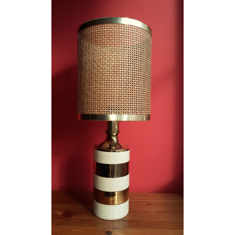 Italian table lamp with woven shade - 1970s