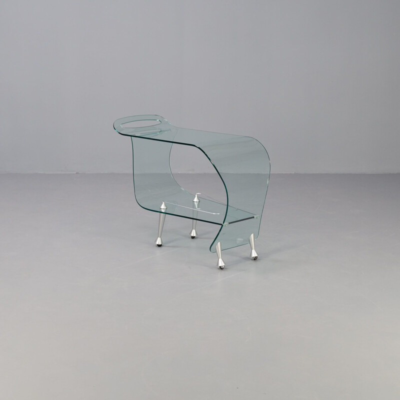 Vintage glass bar trolley by Massimo Iosa-Ghini for Fiam, Italy 1990s