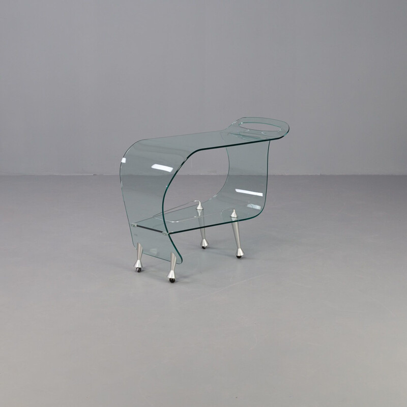 Vintage glass bar trolley by Massimo Iosa-Ghini for Fiam, Italy 1990s