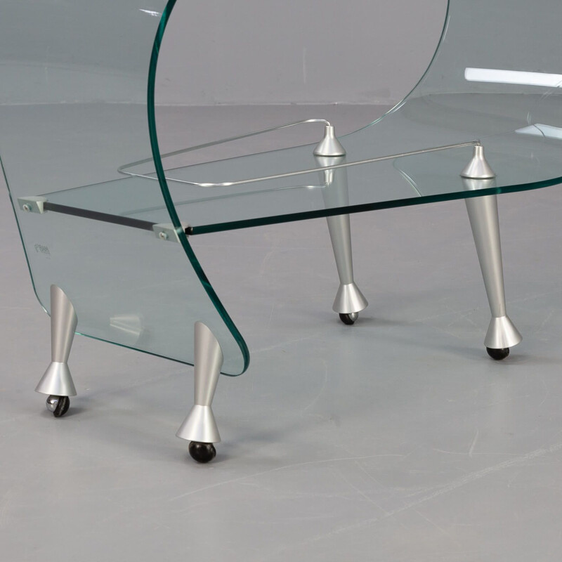 Vintage glass bar trolley by Massimo Iosa-Ghini for Fiam, Italy 1990s
