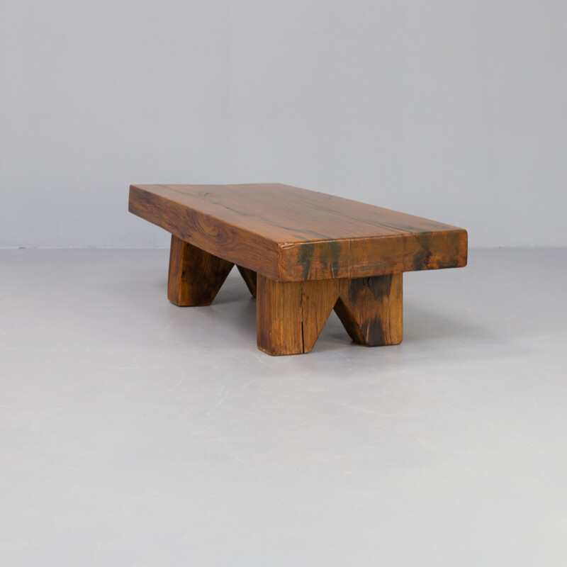 Vintage oakwood brutalist coffee table