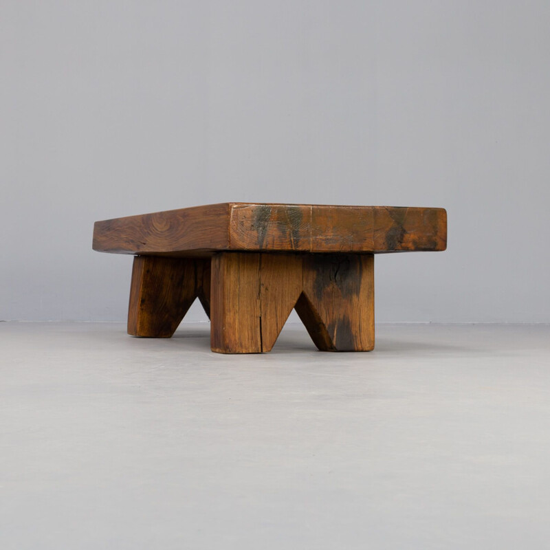Vintage oakwood brutalist coffee table