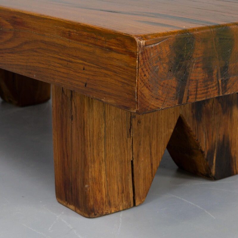 Vintage oakwood brutalist coffee table