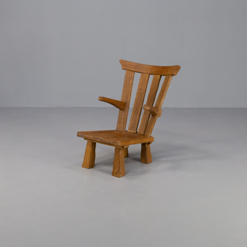 Fauteuil brutaliste vintage en chêne massif, 1970