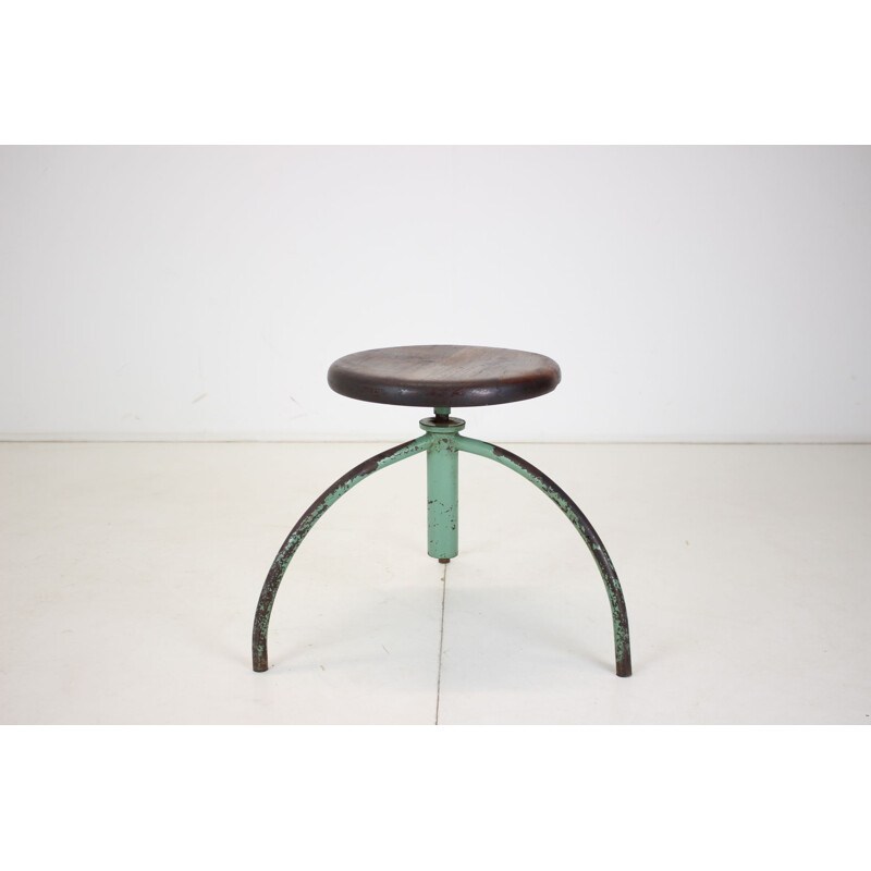 Vintage adjustable stool with patina, Czechoslovakia 1950s