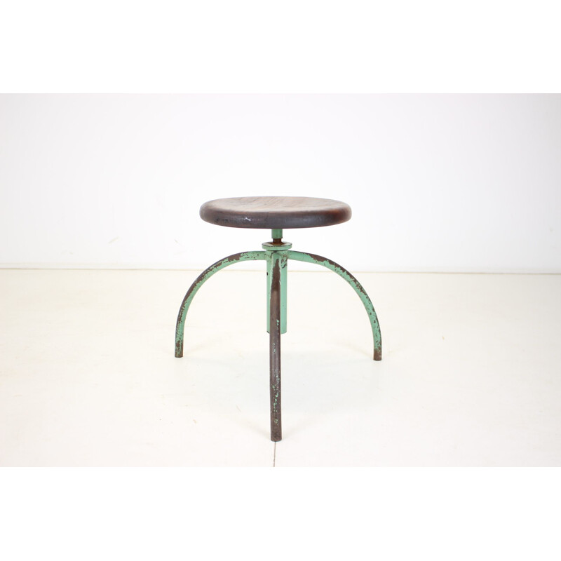 Vintage adjustable stool with patina, Czechoslovakia 1950s