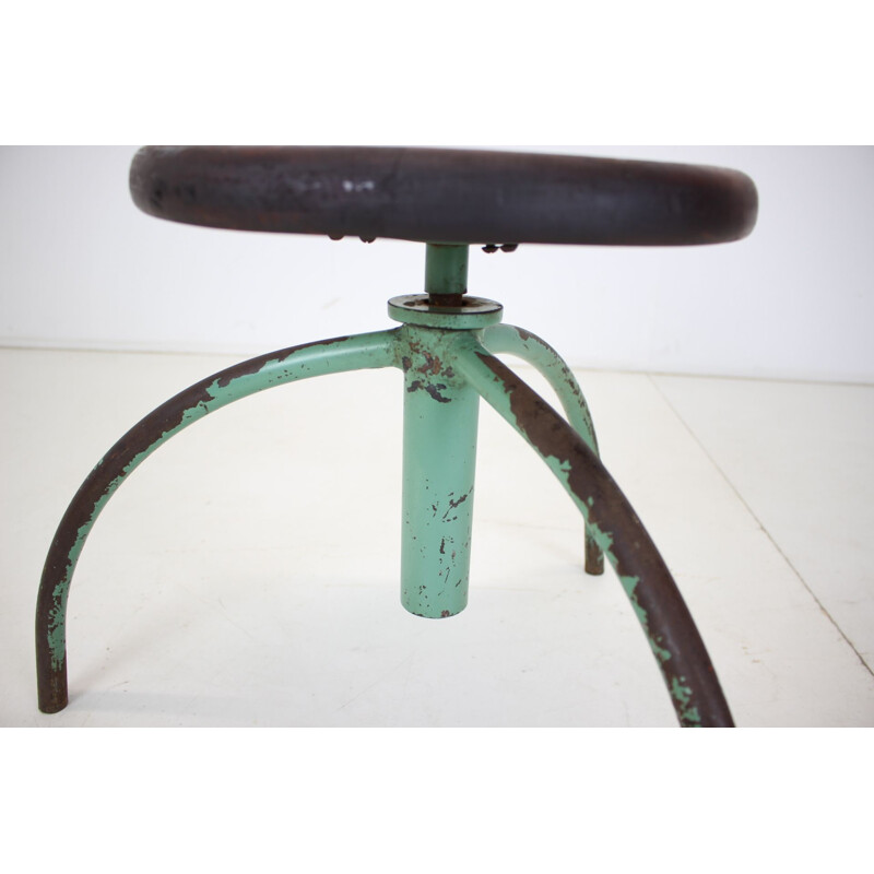 Vintage adjustable stool with patina, Czechoslovakia 1950s