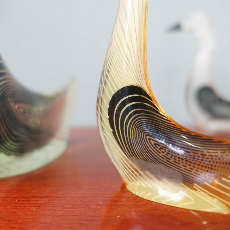 Conjunto de 3 gansos de vidro acrílico vintage de Abraham Palatnik, Brasil 1970