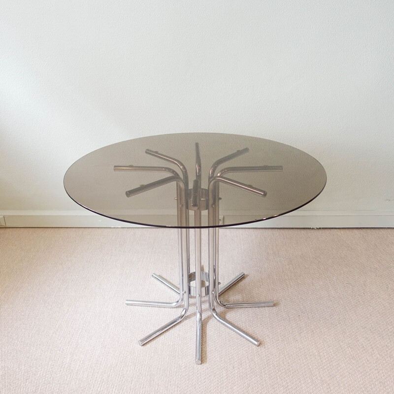 Vintage Italiaanse tafel in chromen buis en glas, 1970