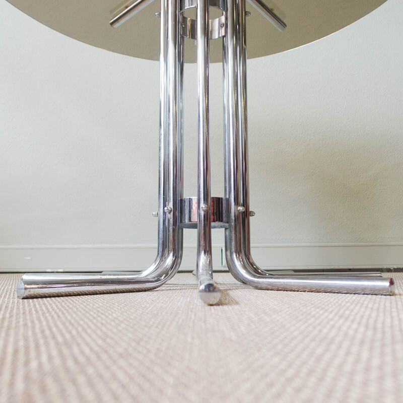 Italian vintage tubular chrome & glass dining table, 1970s