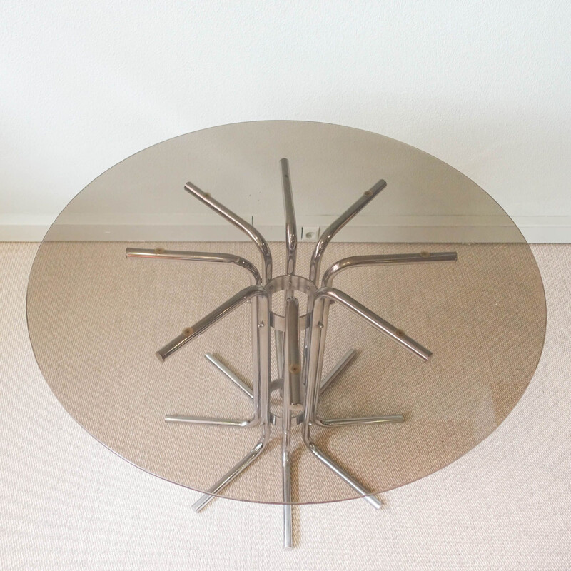 Italian vintage tubular chrome & glass dining table, 1970s