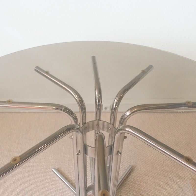 Vintage Italiaanse tafel in chromen buis en glas, 1970