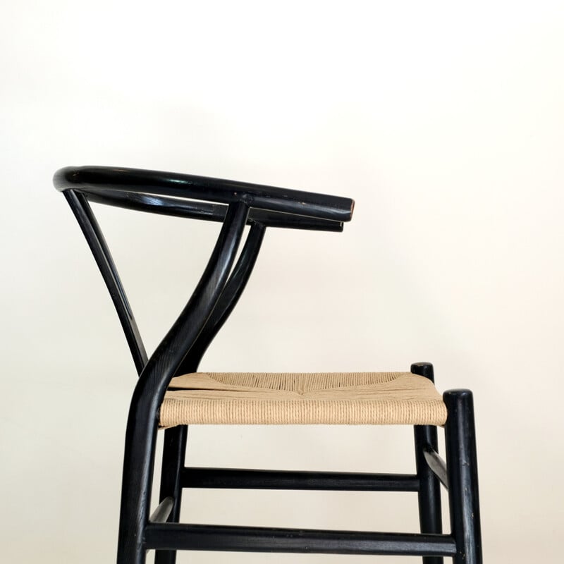 Chaise vintage en bois teinté et corde, 1970