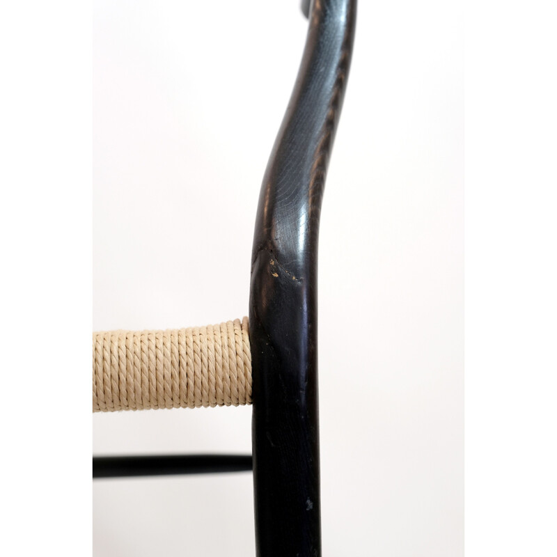 Vintage stoel van gebeitst hout en touw, 1970