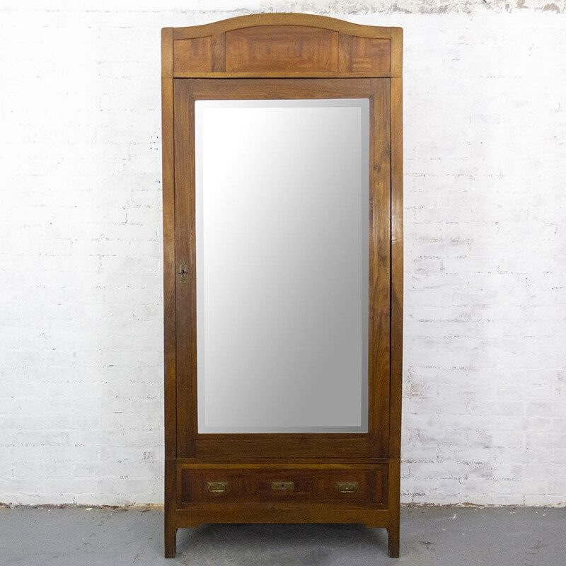 Vintage art deco single door cabinet with beveled mirror, Spain 1930