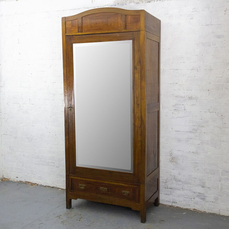 Vintage art deco single door cabinet with beveled mirror, Spain 1930