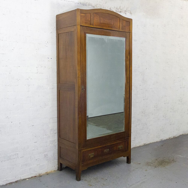 Vintage art deco single door cabinet with beveled mirror, Spain 1930