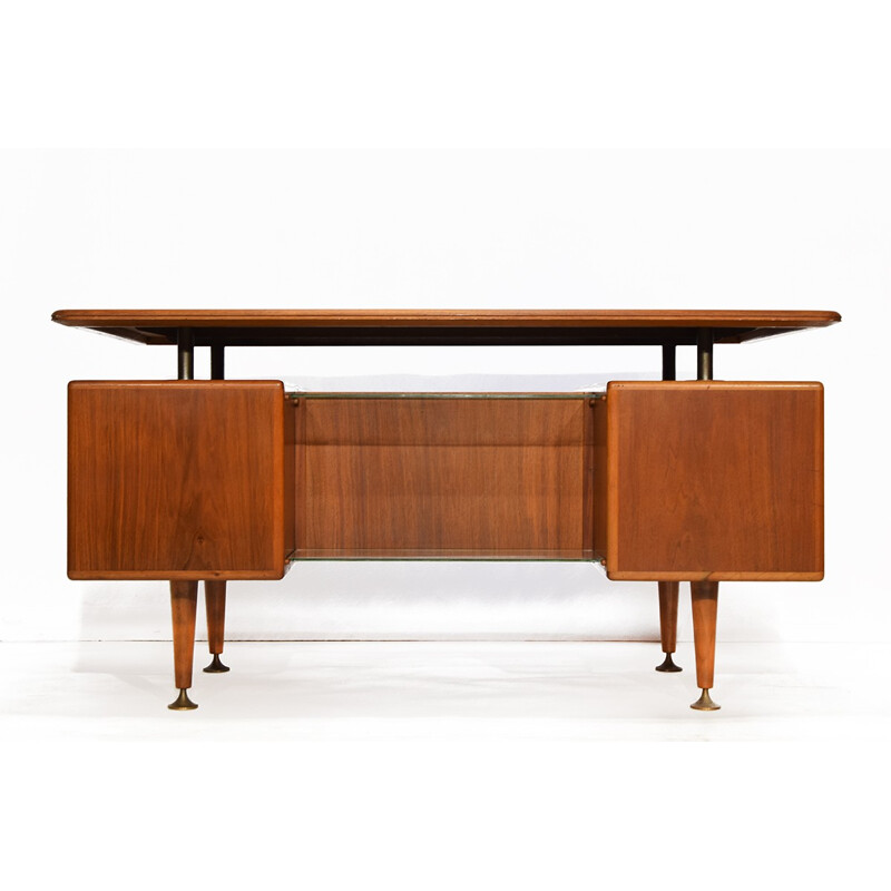 Bureau hollandais "Poly-Z" Zijlstra en noyer et laiton, A. A. PATIJN - 1950