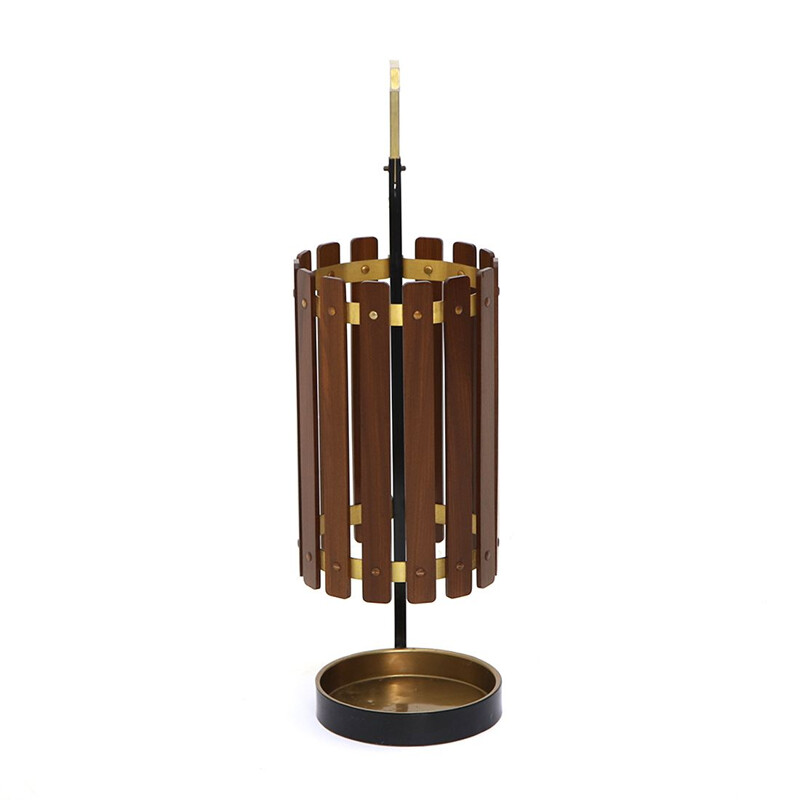 Vintage umbrella stand in wood and metal, 1950s