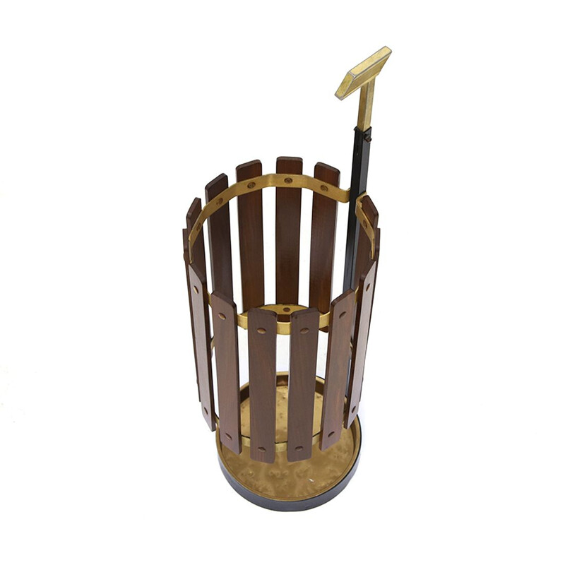 Vintage umbrella stand in wood and metal, 1950s