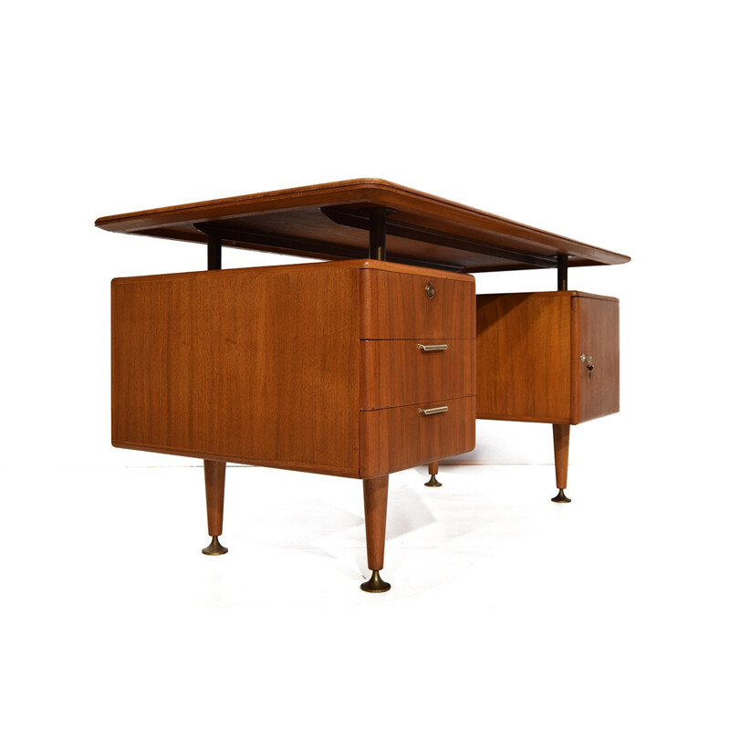 Dutch Zijlstra "Poly-Z" desk in walnut and brass, A. A. PATIJN - 1950s