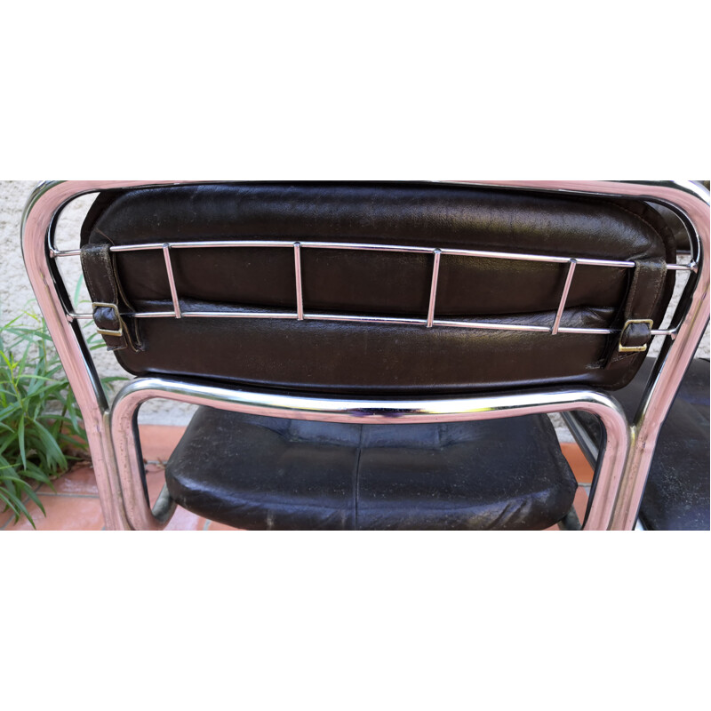 Conjunto de 5 sillas vintage de metal cromado y skai, 1970