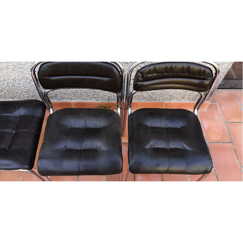Conjunto de 5 cadeiras de metal cromado vintage e skai, 1970