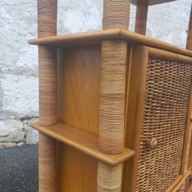 Modular vintage bookcase in rattan