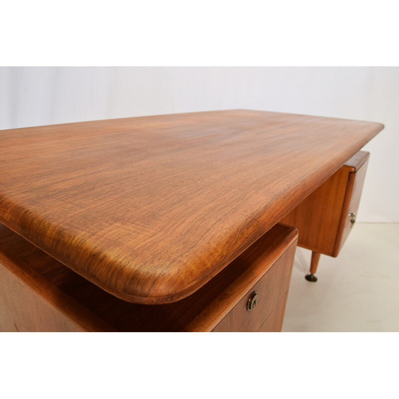 Dutch Zijlstra "Poly-Z" desk in walnut and brass, A. A. PATIJN - 1950s