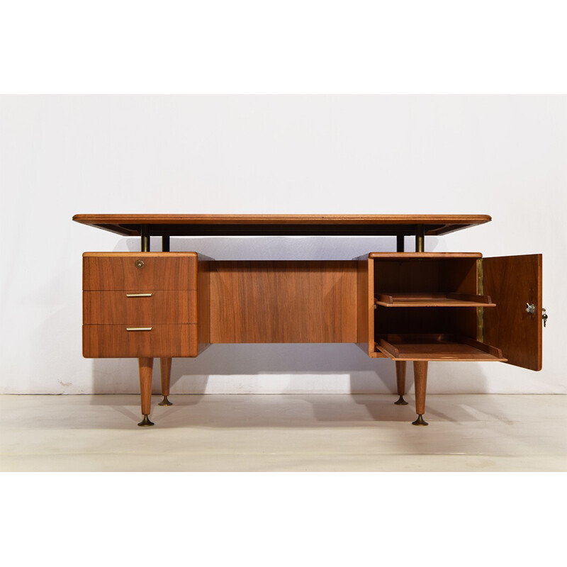 Dutch Zijlstra "Poly-Z" desk in walnut and brass, A. A. PATIJN - 1950s