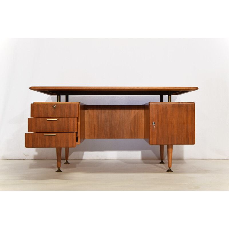 Dutch Zijlstra "Poly-Z" desk in walnut and brass, A. A. PATIJN - 1950s