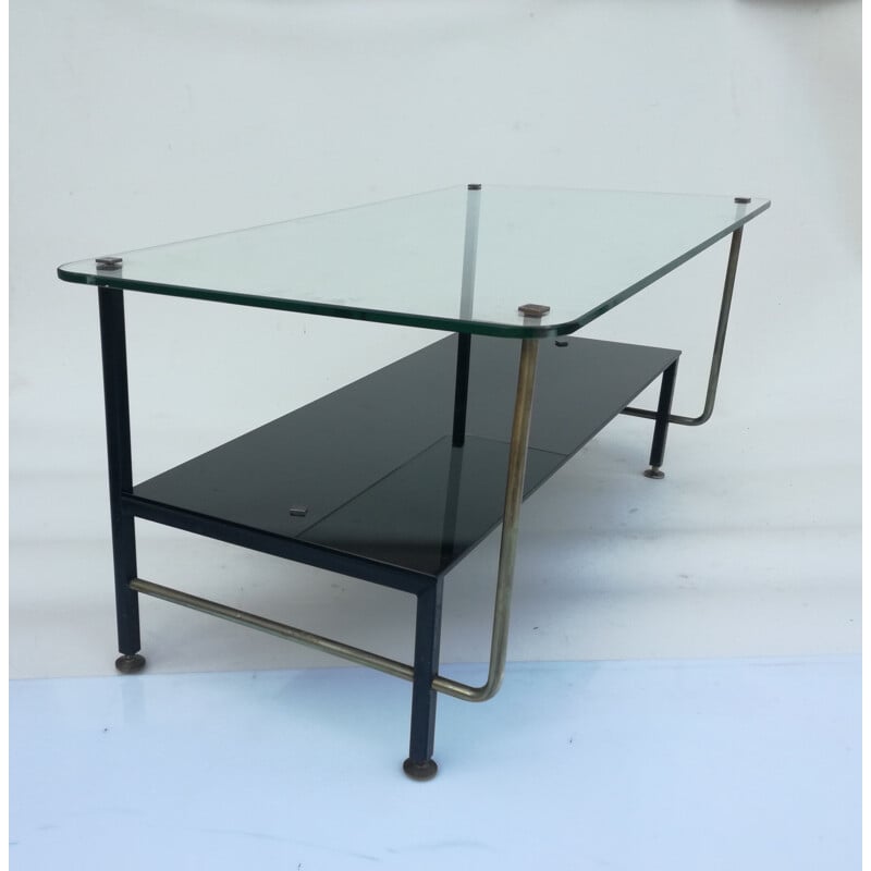 Table basse vintage asymétrique en verre