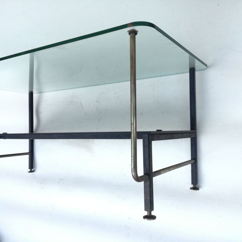 Table basse vintage asymétrique en verre