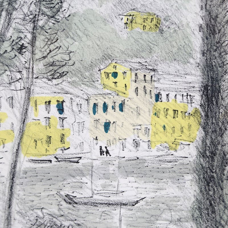 Litografia d'epoca "Portofino" di Michele Cascella, 1960