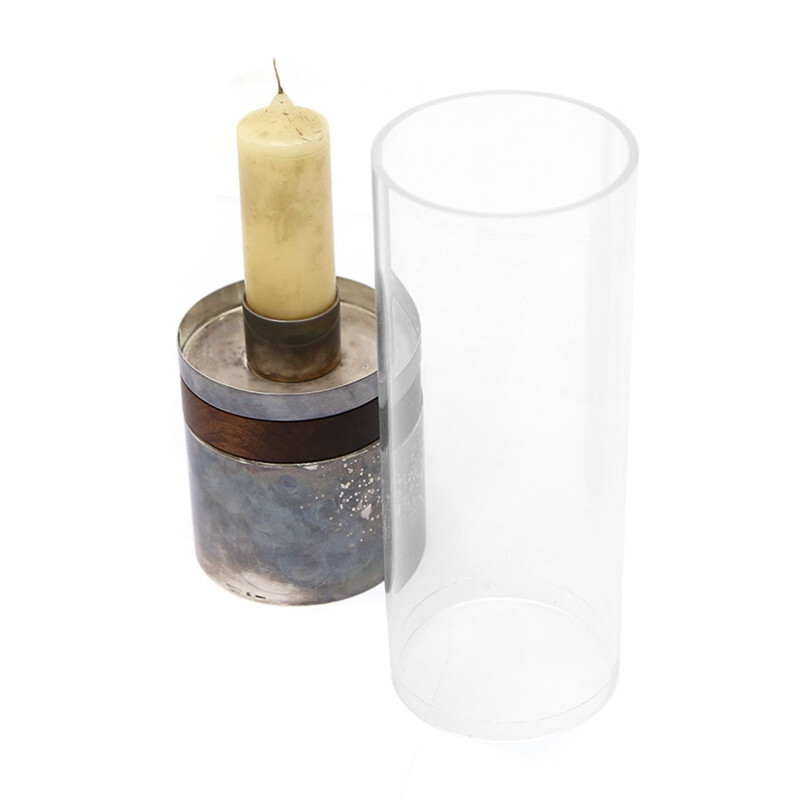 Vintage silver plated wood and plexiglass candlestick by Christofle, 1960