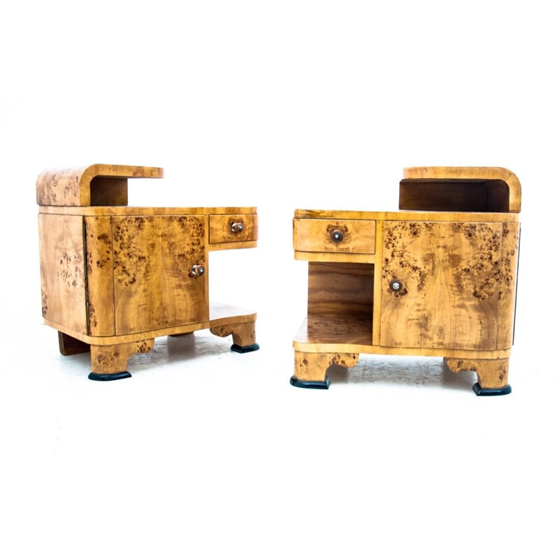 Pair of vintage Art Deco night stands, Poland 1950