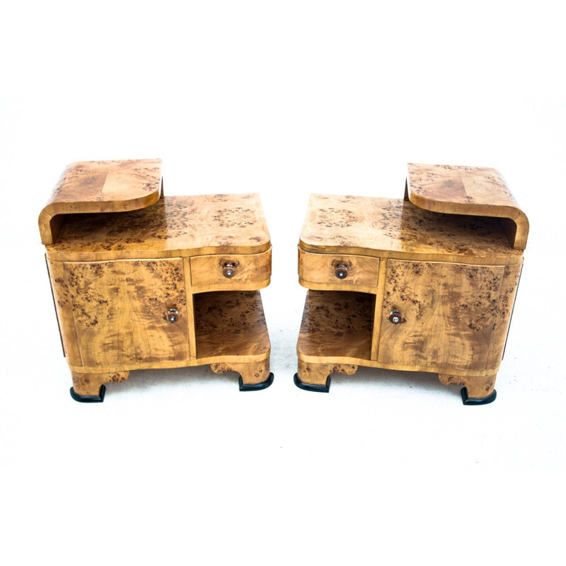 Pair of vintage Art Deco night stands, Poland 1950