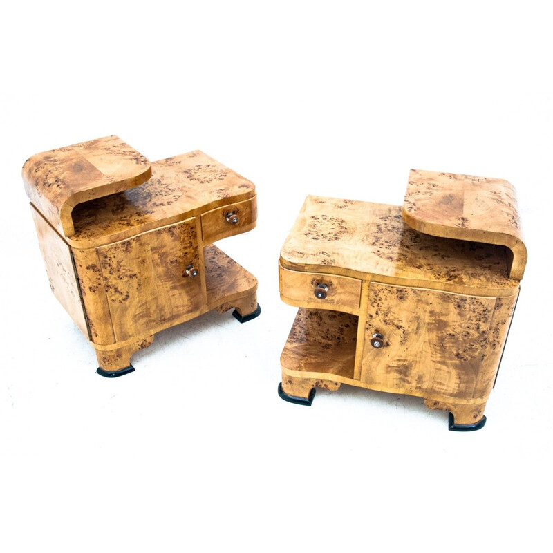 Pair of vintage Art Deco night stands, Poland 1950