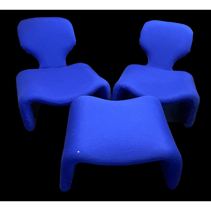 Pair of vintage Djinn aromchairs and single footrest by Olivier Mourgue for Airborne