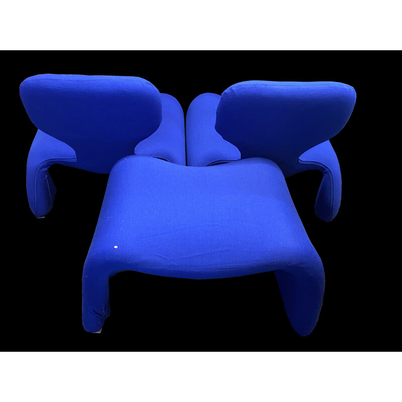 Pair of vintage Djinn aromchairs and single footrest by Olivier Mourgue for Airborne