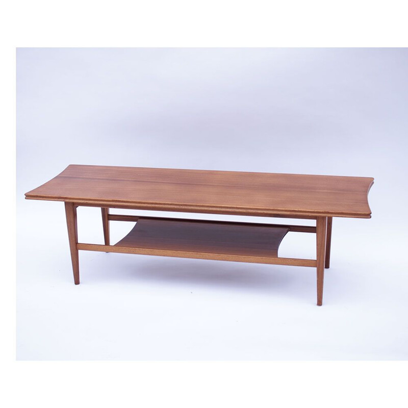 Scandinavian vintage coffee table with double top in honey teak, 1960